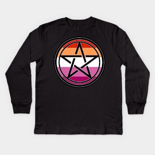 Large Print Pentacle LGBT Flag Lesbian Pride Kids Long Sleeve T-Shirt